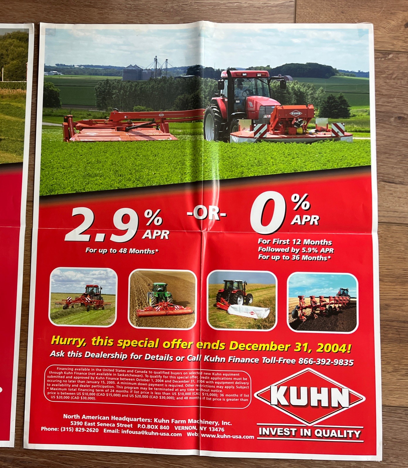 KUHN DEALER ADVERTISING 2004-2005 POSTERS 22” X 17” Lot Of 4 Posters