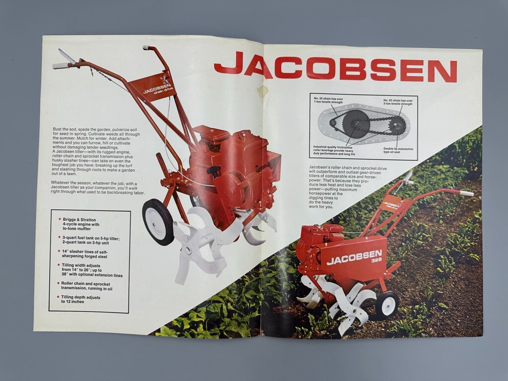 1970s JACOBSEN TILLER Lawn Care BRIGGS & STRATTON Advertising Vintage Brochure
