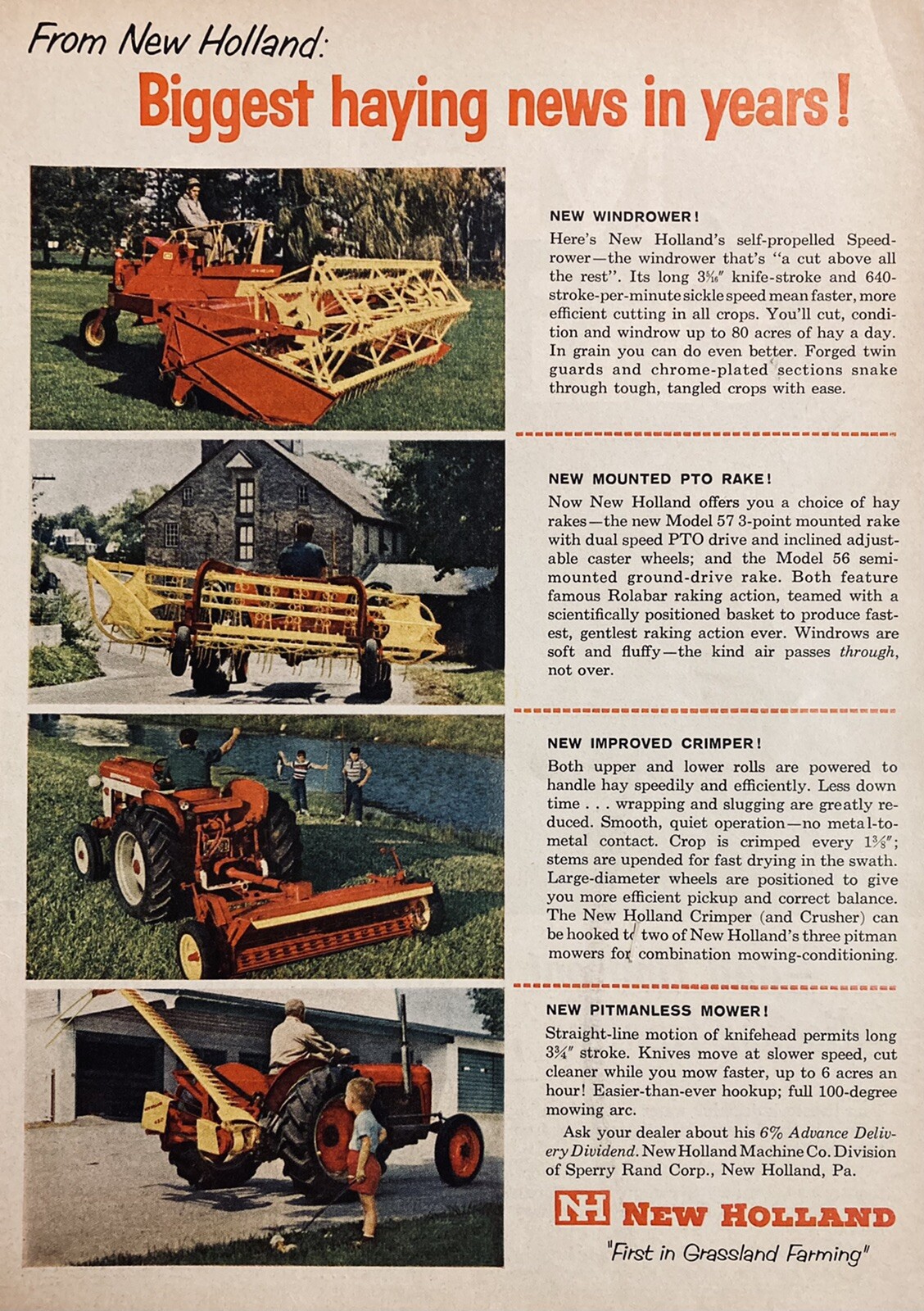 1962 AD.(XH58)~NEW HOLLAND MACHINE CO. PA. NEW HOLLAND HAYING MACHINES