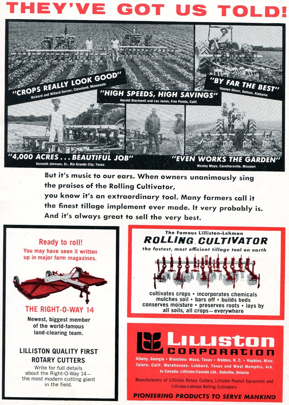 1968 Dealer Print Ad of Lilliston Lehman Rolling Cultivator & Right-O-Way Cutter