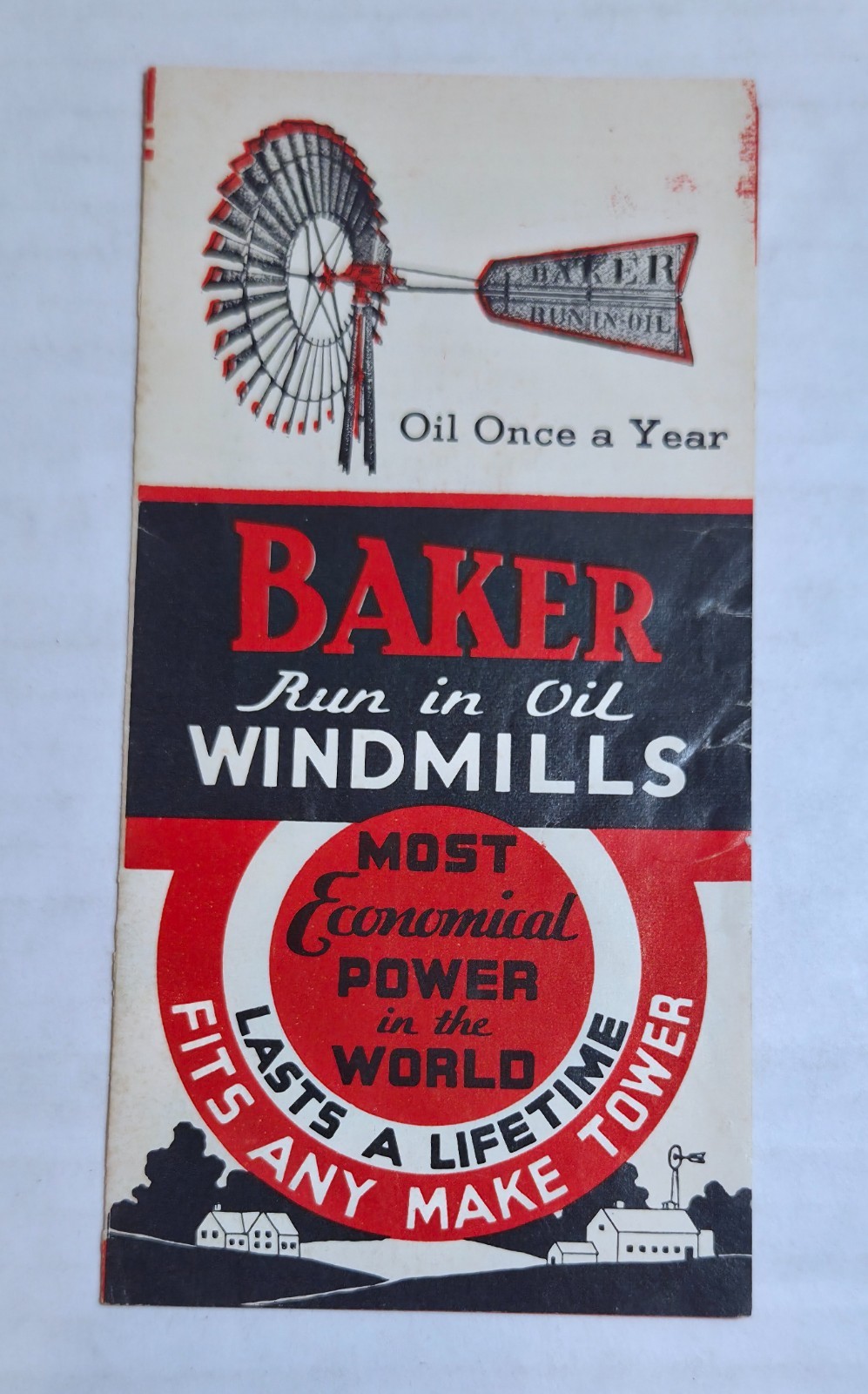 1920s Baker Run in Oil Windmills brochure ad, farm history, Napoleon, Ohio