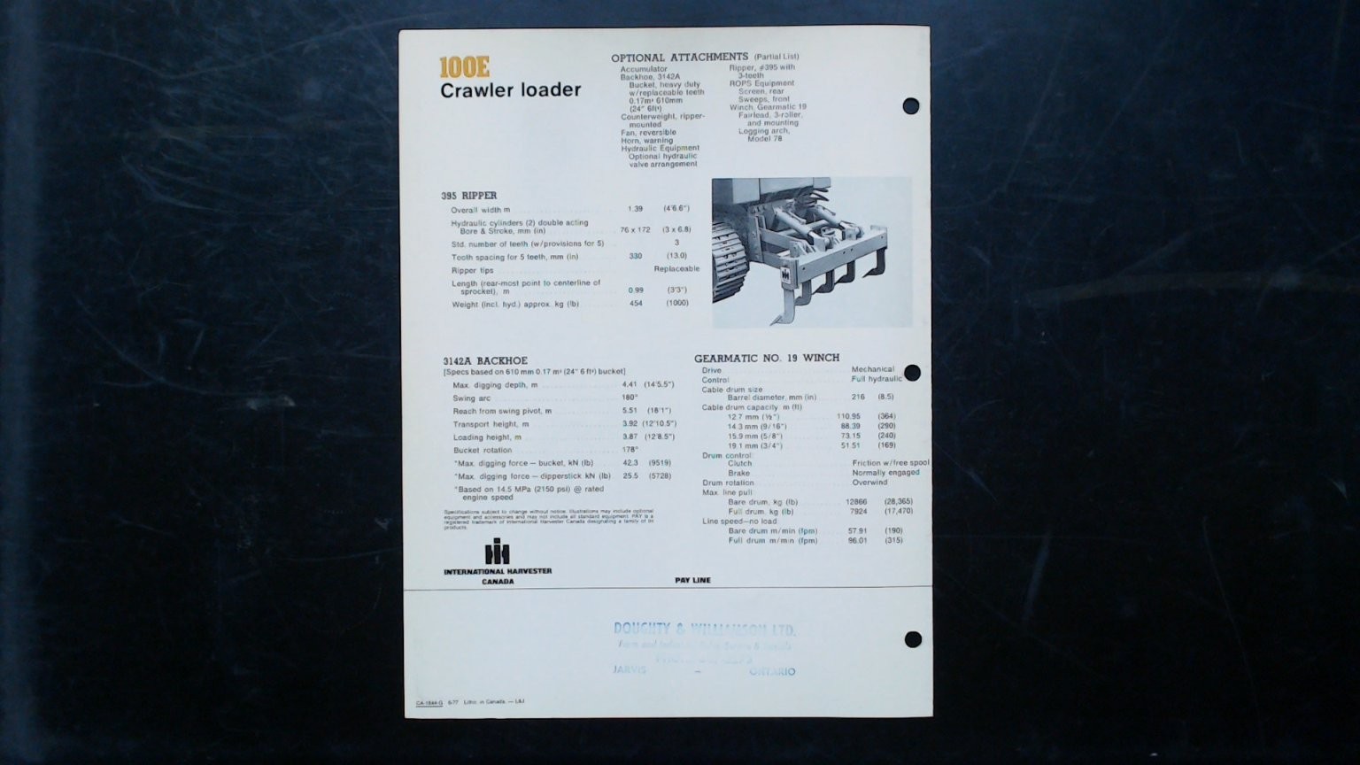 International 100E Crawler Loader Brochure Vintage Agricultural Equipment