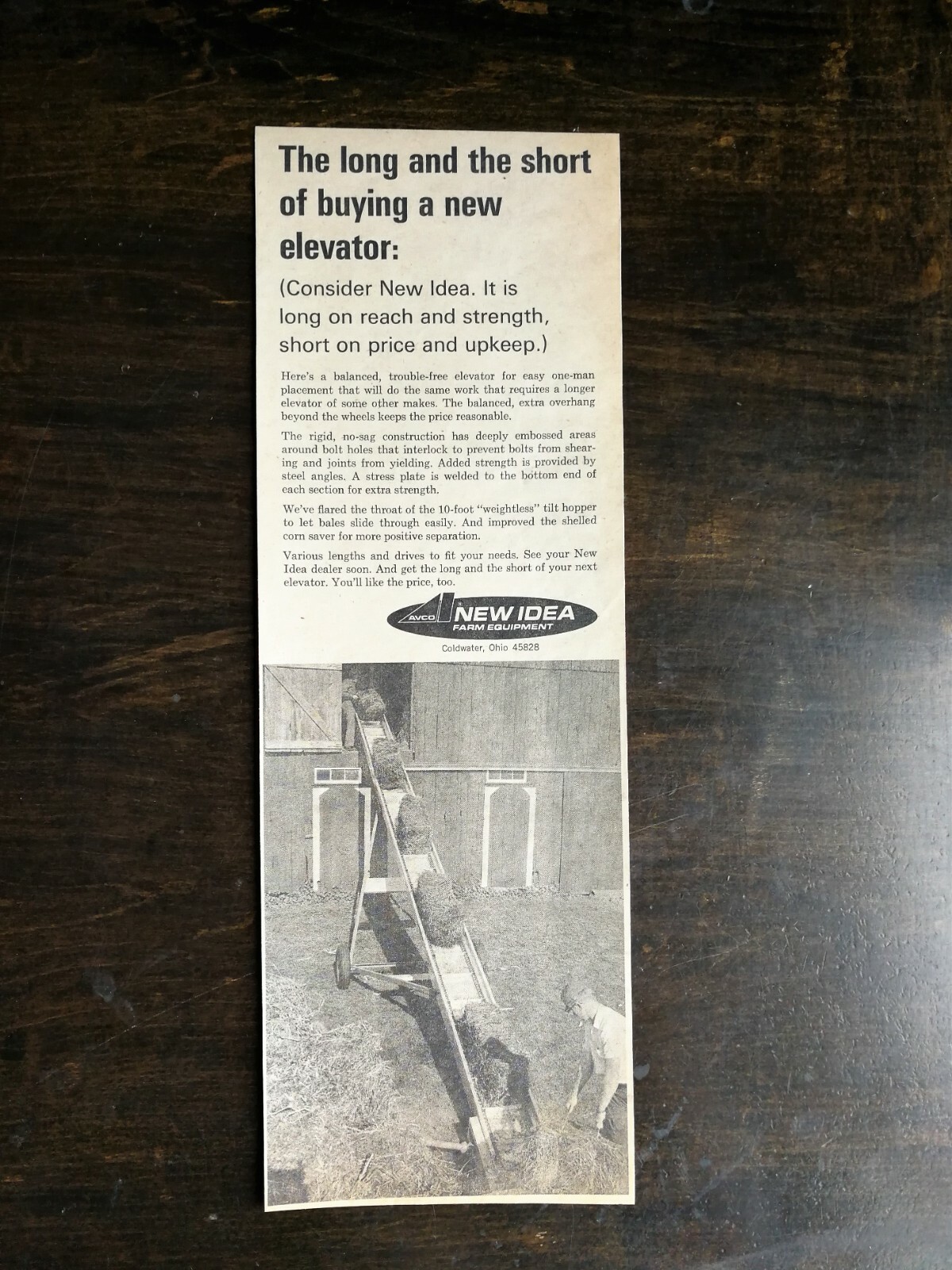 Vintage 1969 New Idea Farm Equipment Weightless Tilt Hopper Farming Original Ad