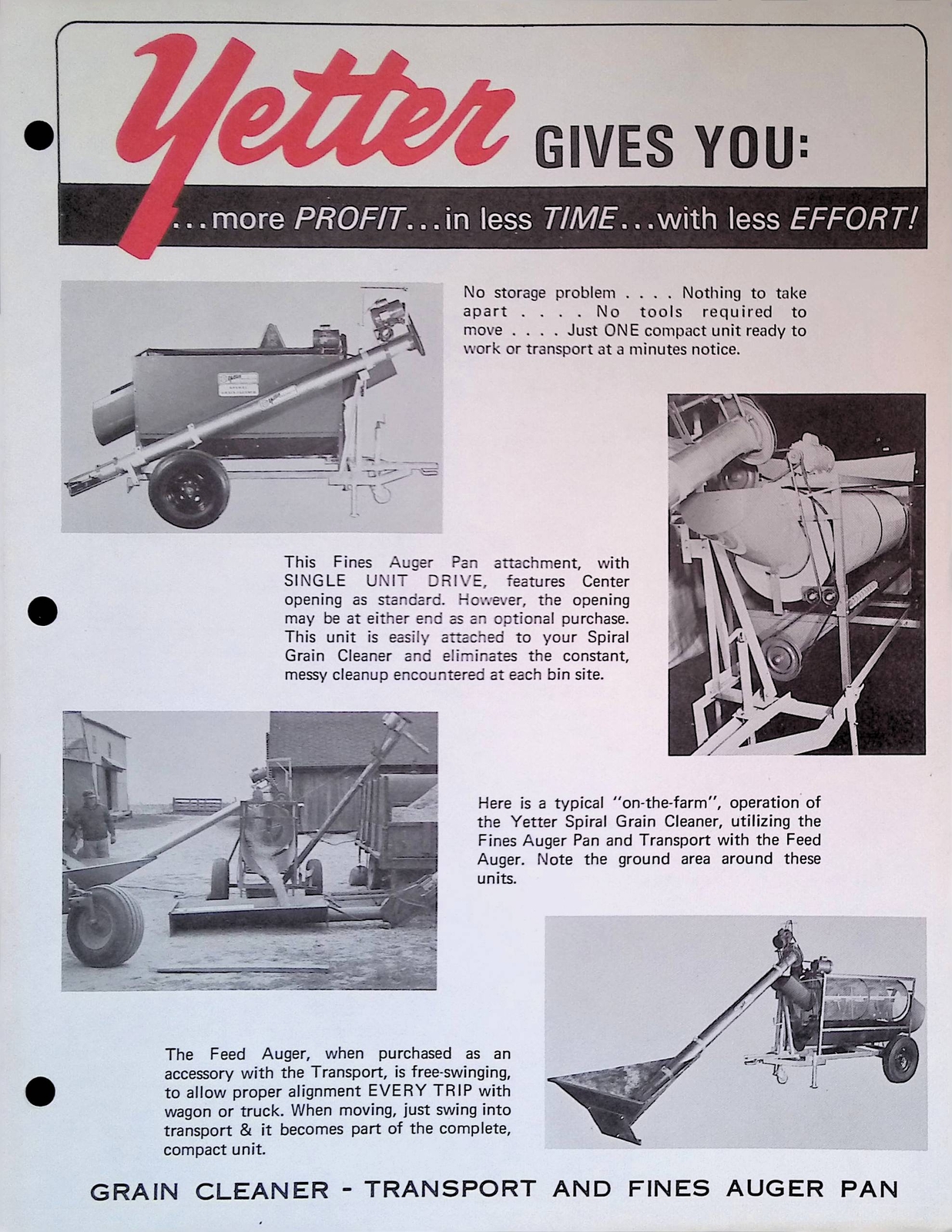 Vintage Farm Advertisement Spec Sheet Yetter Spiral Grain Cleaner and Transport
