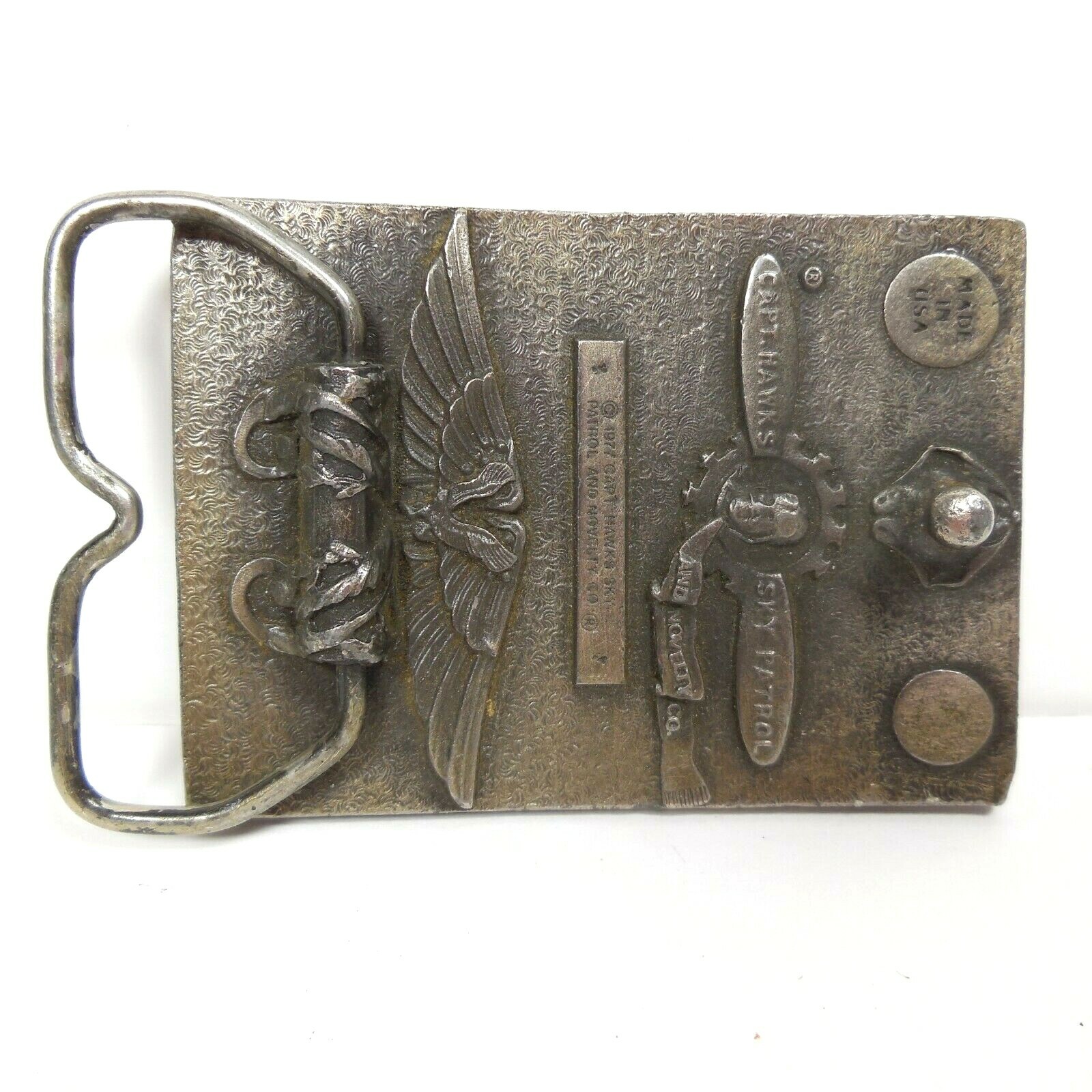 Mens Belt Buckle Sharon Interstate Grain SIG Vintage 1977 Pewter Captain Hawks