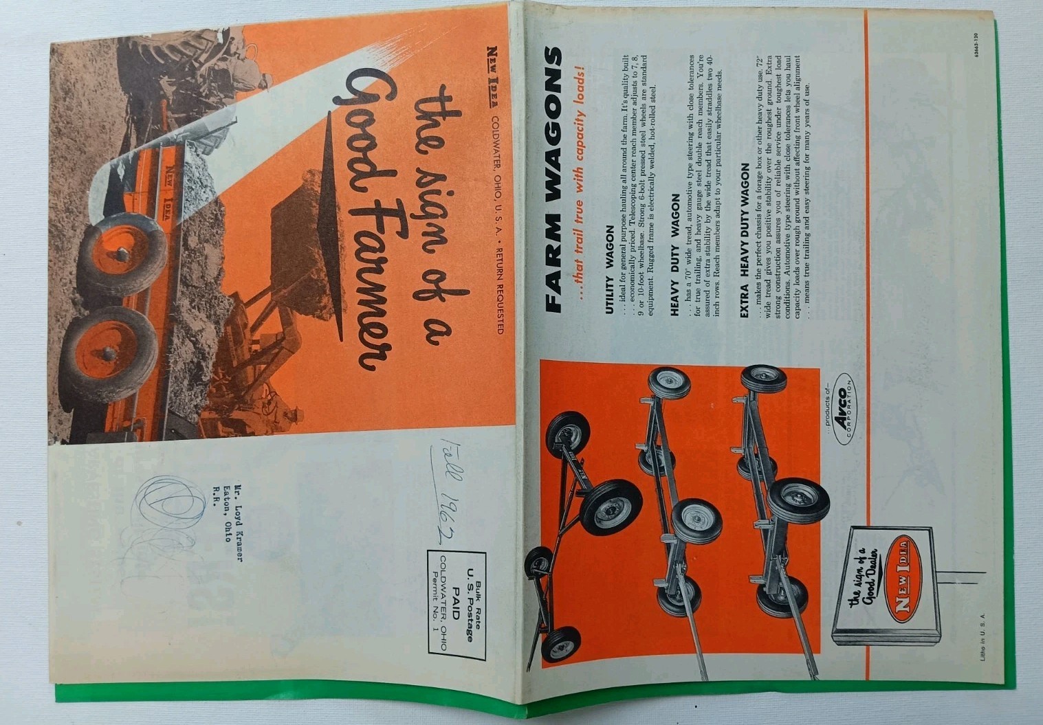 1960s New Idea Farm Equipment mailer Poster Sales Brochure