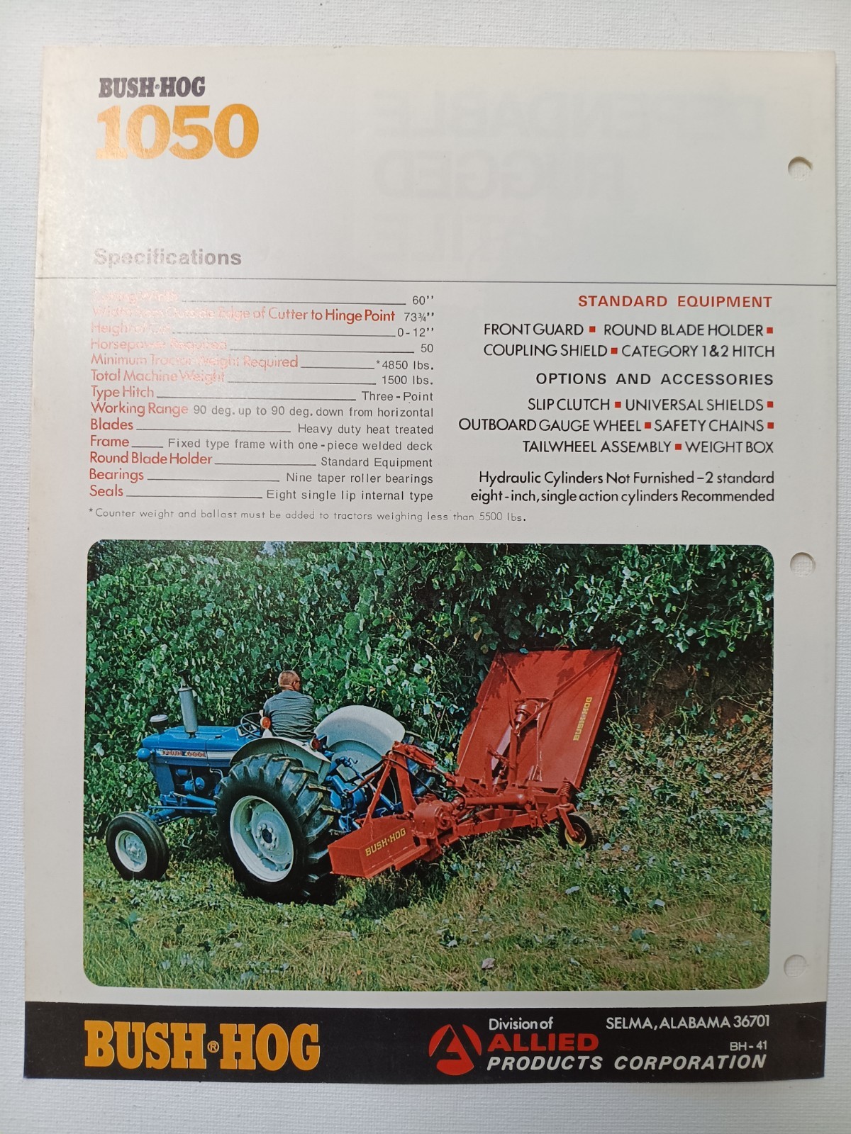 Bush Hog 1050 Rotary Cutter Farm Advertising Dealer Sales Brochure