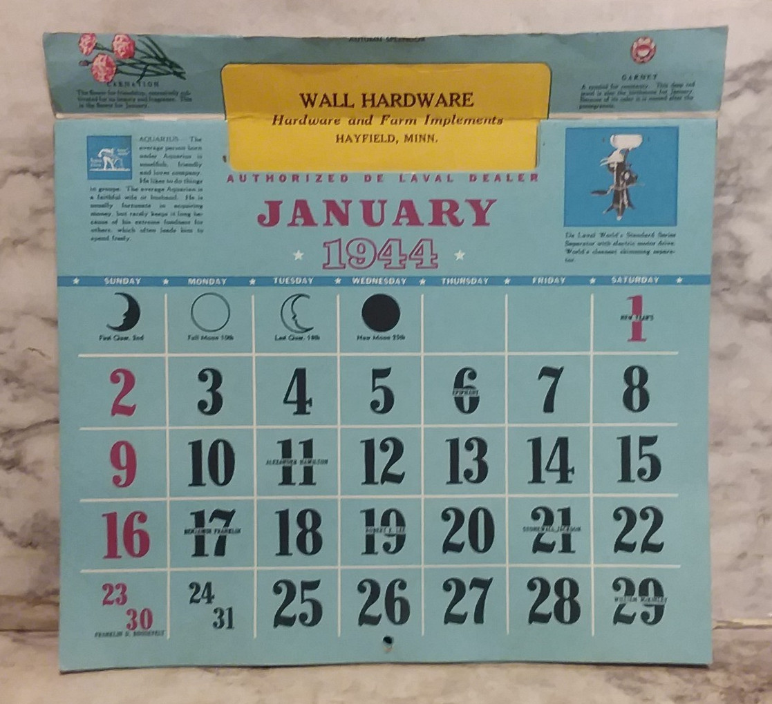 3 Vntg DE LAVAL Cream Separators Graphic Farm Ad WALL Calendars 1943, 1944, 1946