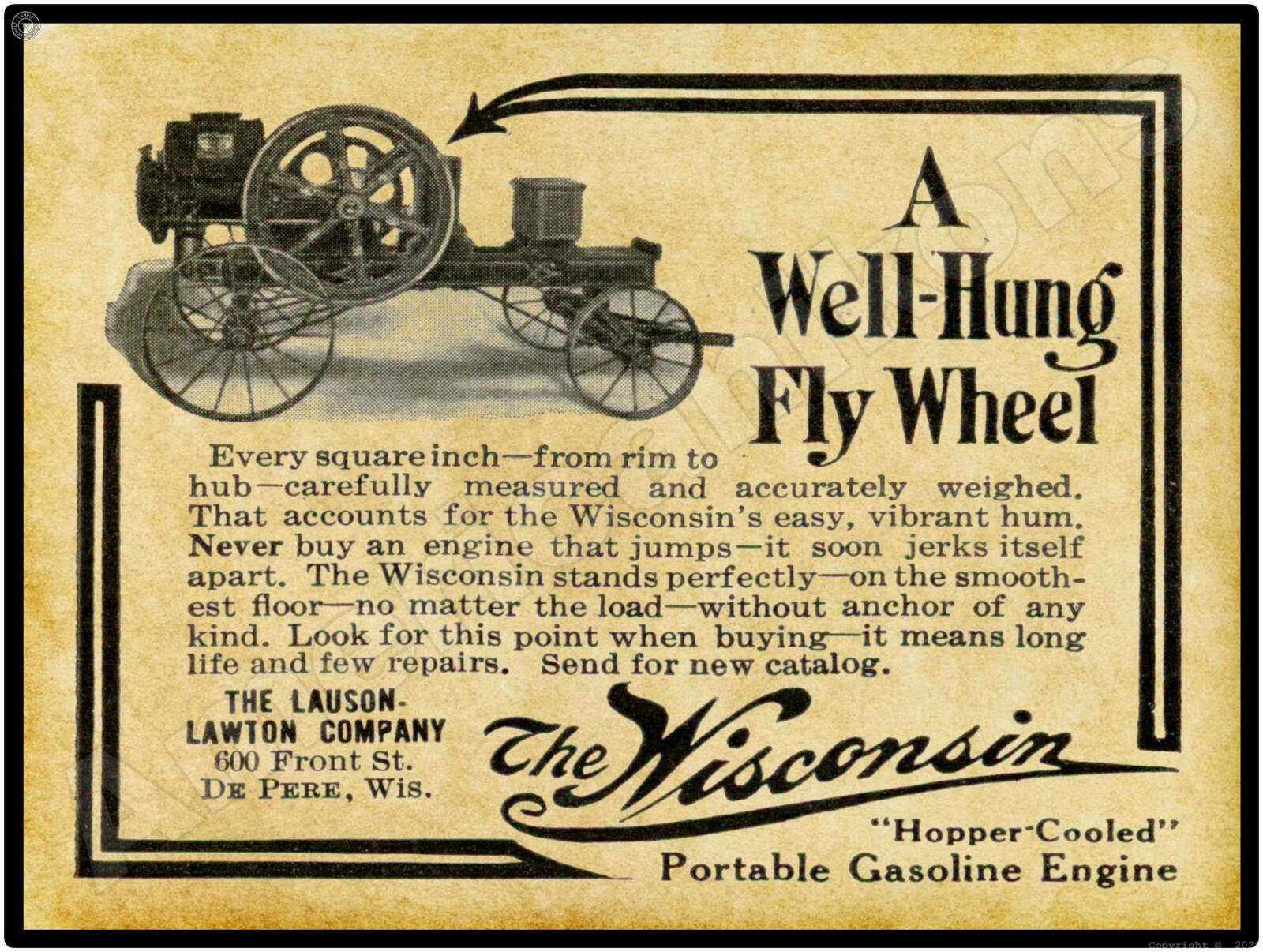 1911 Lauson Lawton Co. Wisconsin Gas Engines New Metal Sign: De Pere, Wisconsin