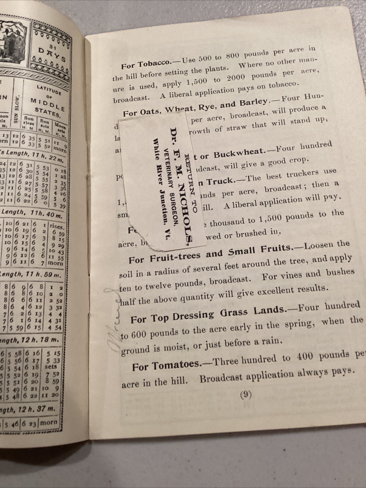 1895 The Cleveland Dryer Co Perfect Drilling Blood Bone Fertilizer Calendar Book