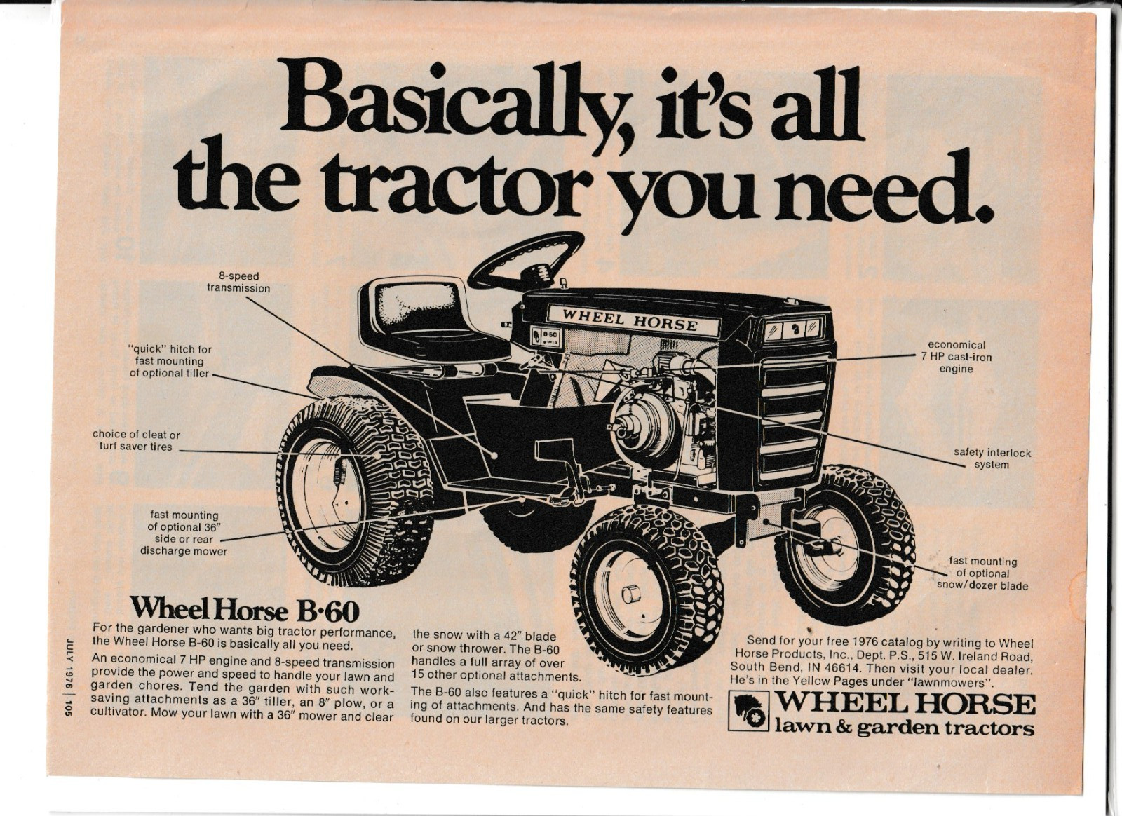 Original 1976 Wheel Horse Lawn Tractor Magazine Ad « Basically … »
