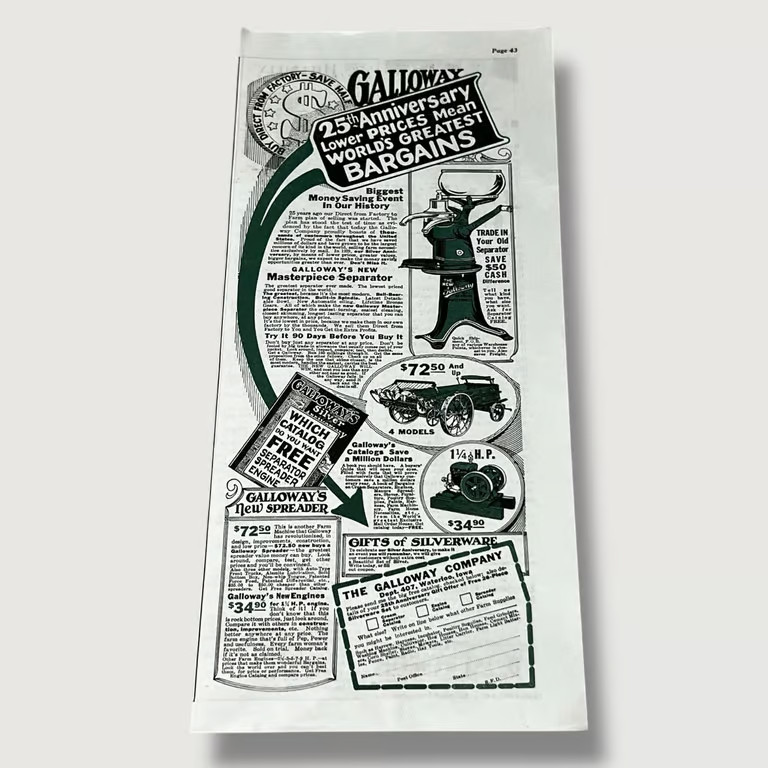 1929 The Galloway Company Farming Equipment Waterloo Iowa Vintage Ad N