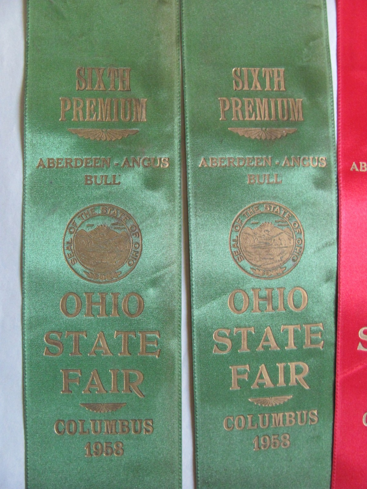 1958 FARM SHOW AWARD ANGUS BEEF CATTLE SET OF 6 RIBBONS OHIO STATE FAIR