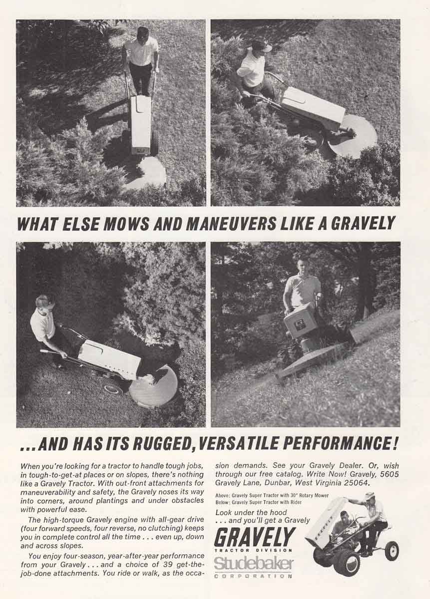 1966 Gravely: Mows and Maneuvers Vintage Print Ad