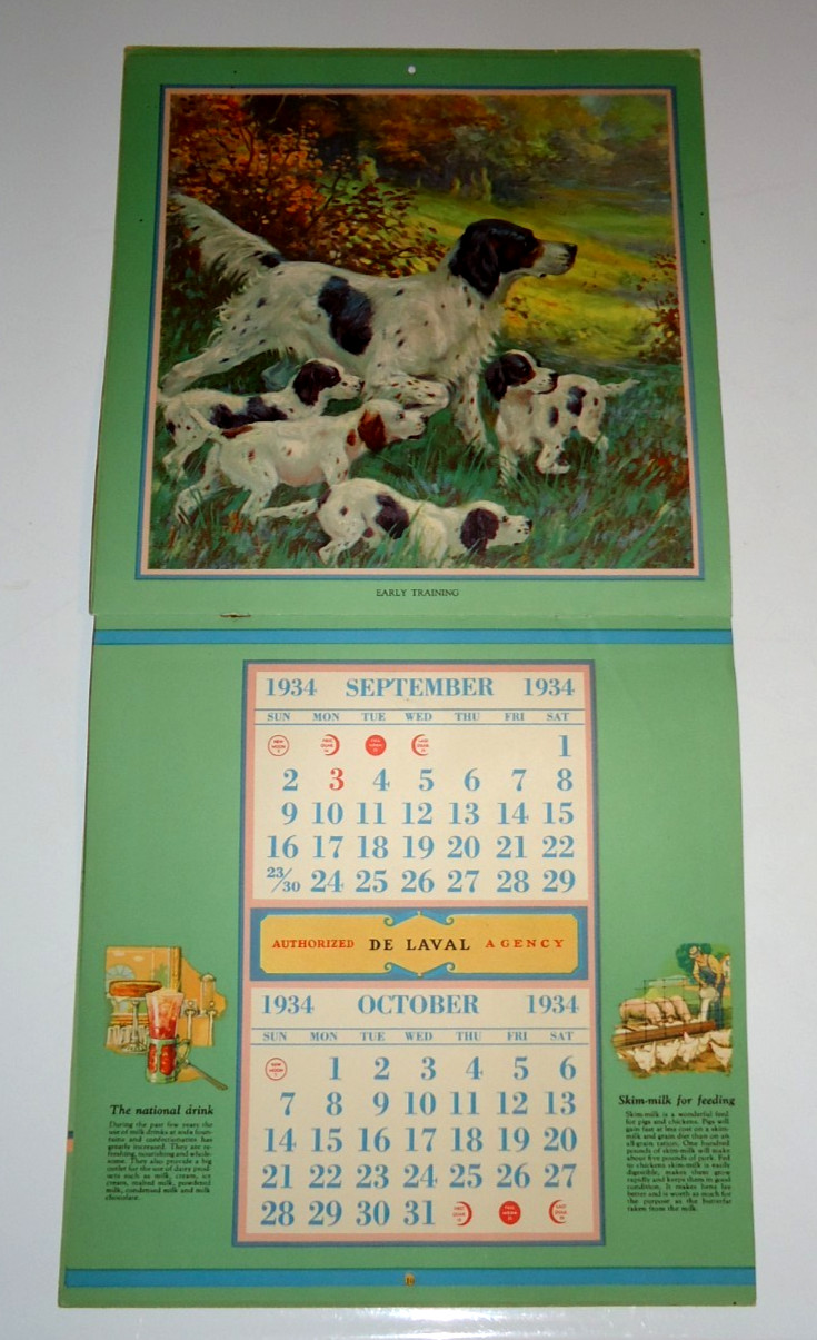 1934 ADVERTISING CALENDAR DE LAVAL SEPARATOR BEAUTIFUL CONDITION