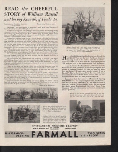 1932 DEERING FARMALL TRACTOR WILLIAM RUSSELL KENNETH FONDA IOWA AD 10352