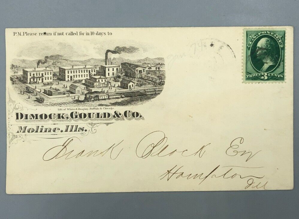 1870s Dimock Gould Co LUMBER Illustrated Postal Cover MOLINE IL Advertising