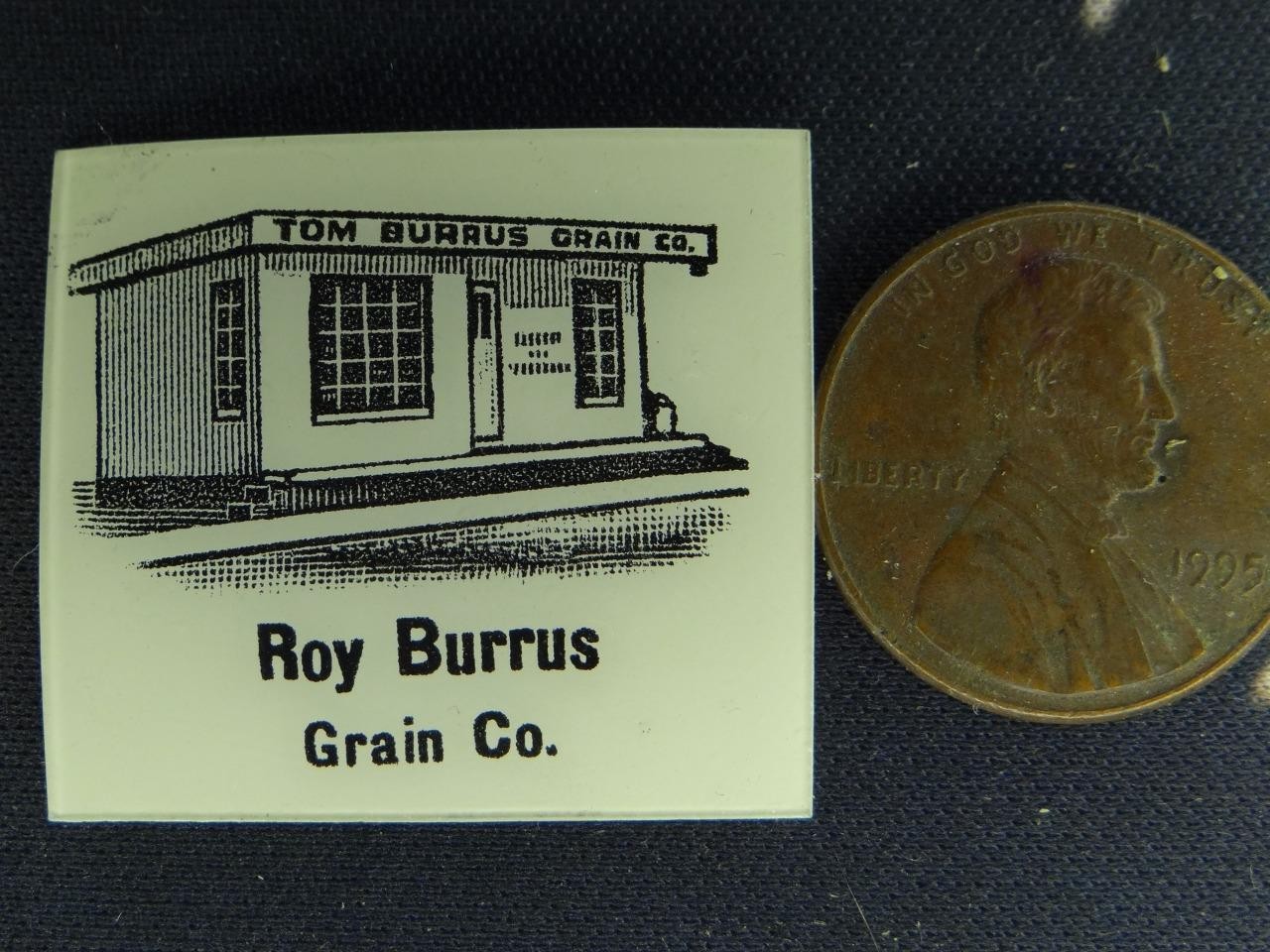 Roy Burrus Grain Co Artist Matchbook Proof on Celluloid Tray8-17
