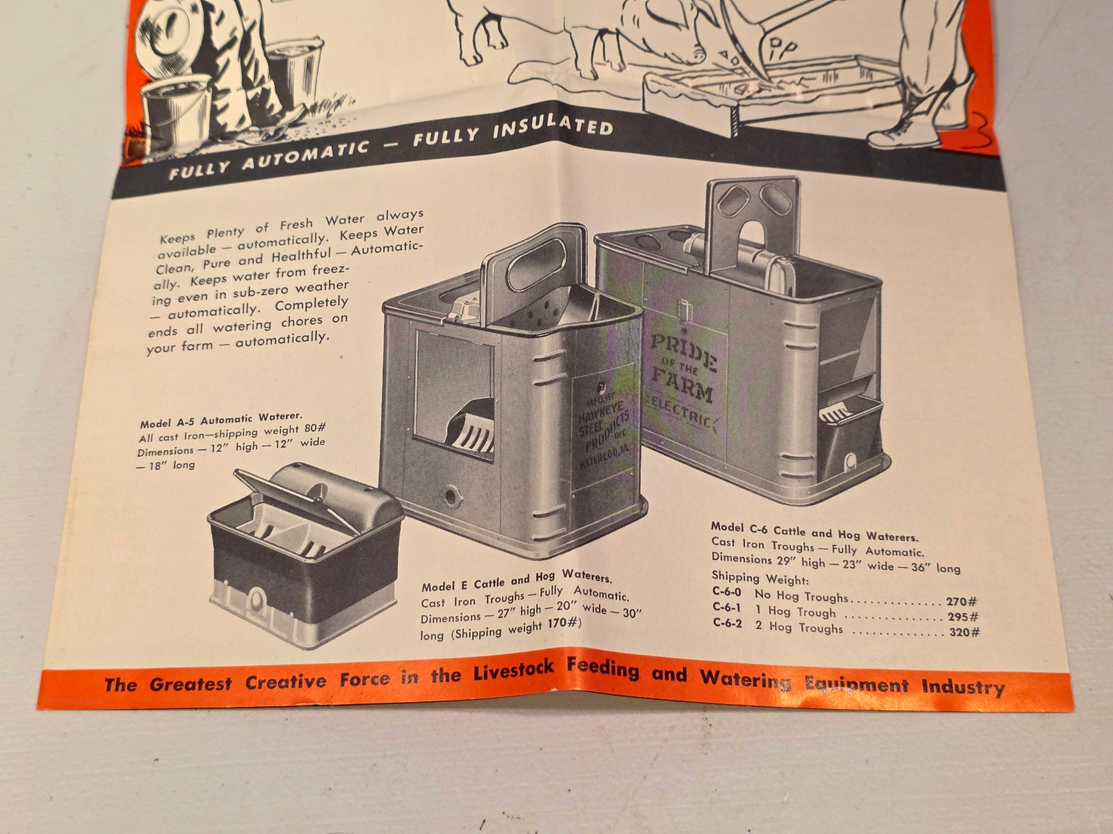 1950s Pride of the Farm Hog Livestock Automatic Water Feeder Brochure