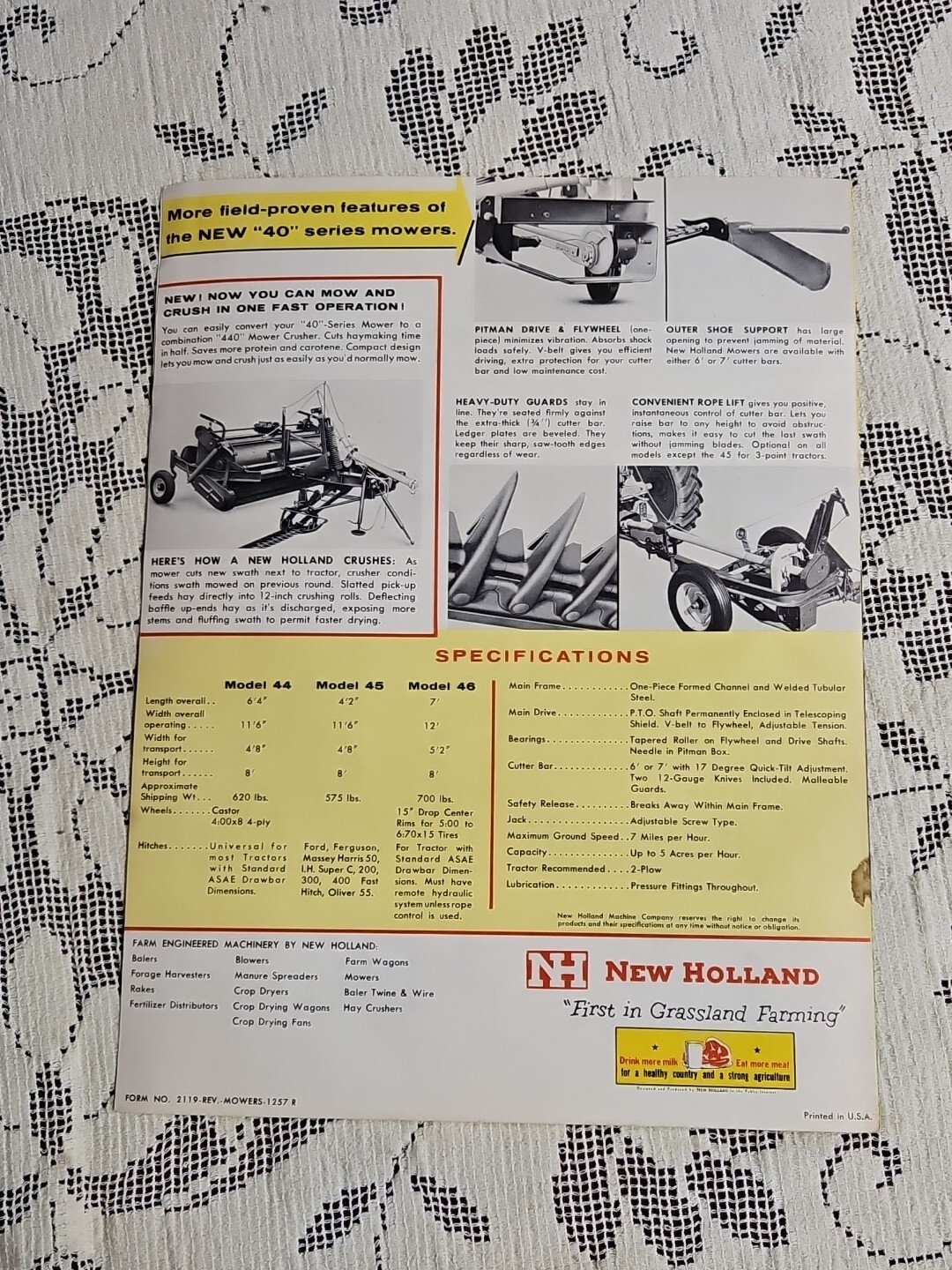 1957 New Holland Mowers Model 44-45-46 Colored Advertising Dealer Brochure
