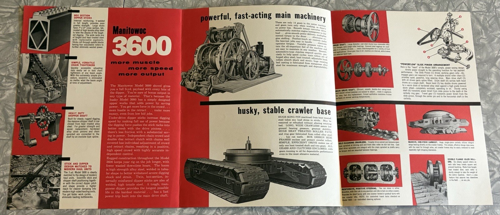 1958 MANITOWOC 3600 3 YD SHOVEL DRAGLINE CLAMSHELL 6 PG SALES BROCHURE