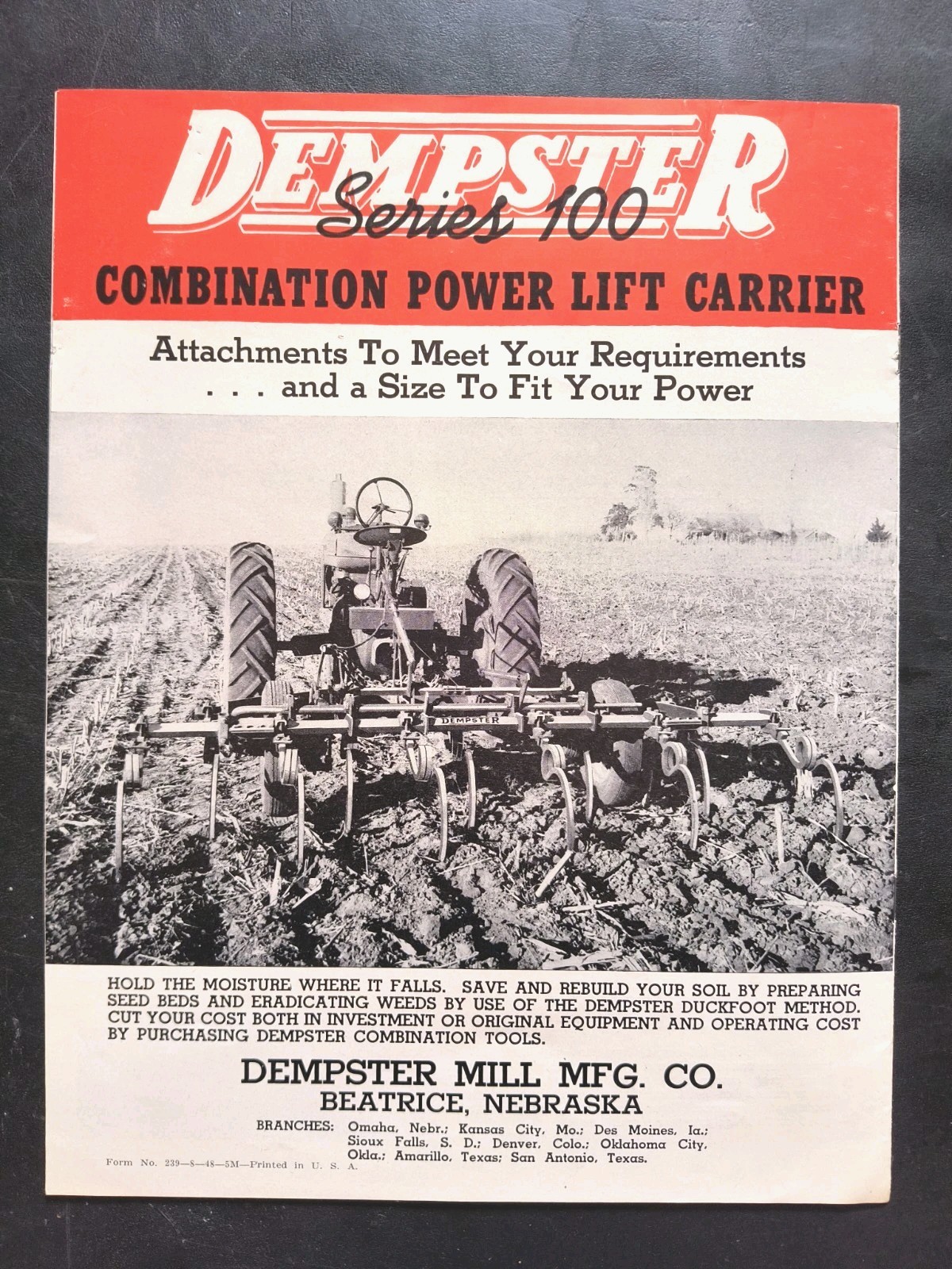 1930s Dempster Tractor Tool Bar Power Lift Carrier Brochure Farm Farming…