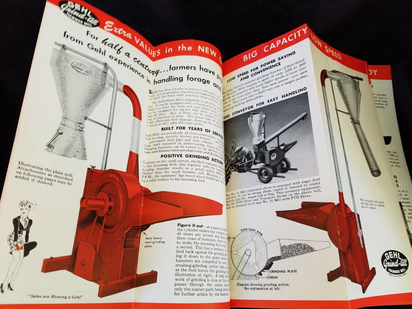 1956 Advertising Brochure GEHL Grind-All Hammer Mills Livestock Feed West Bend