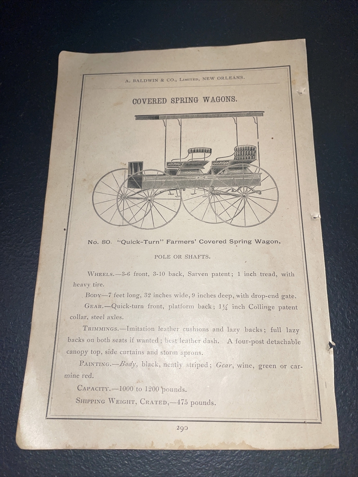 1891 Baldwin – Farmer’s Spring Wagon – Farm Advertising – New Orleans
