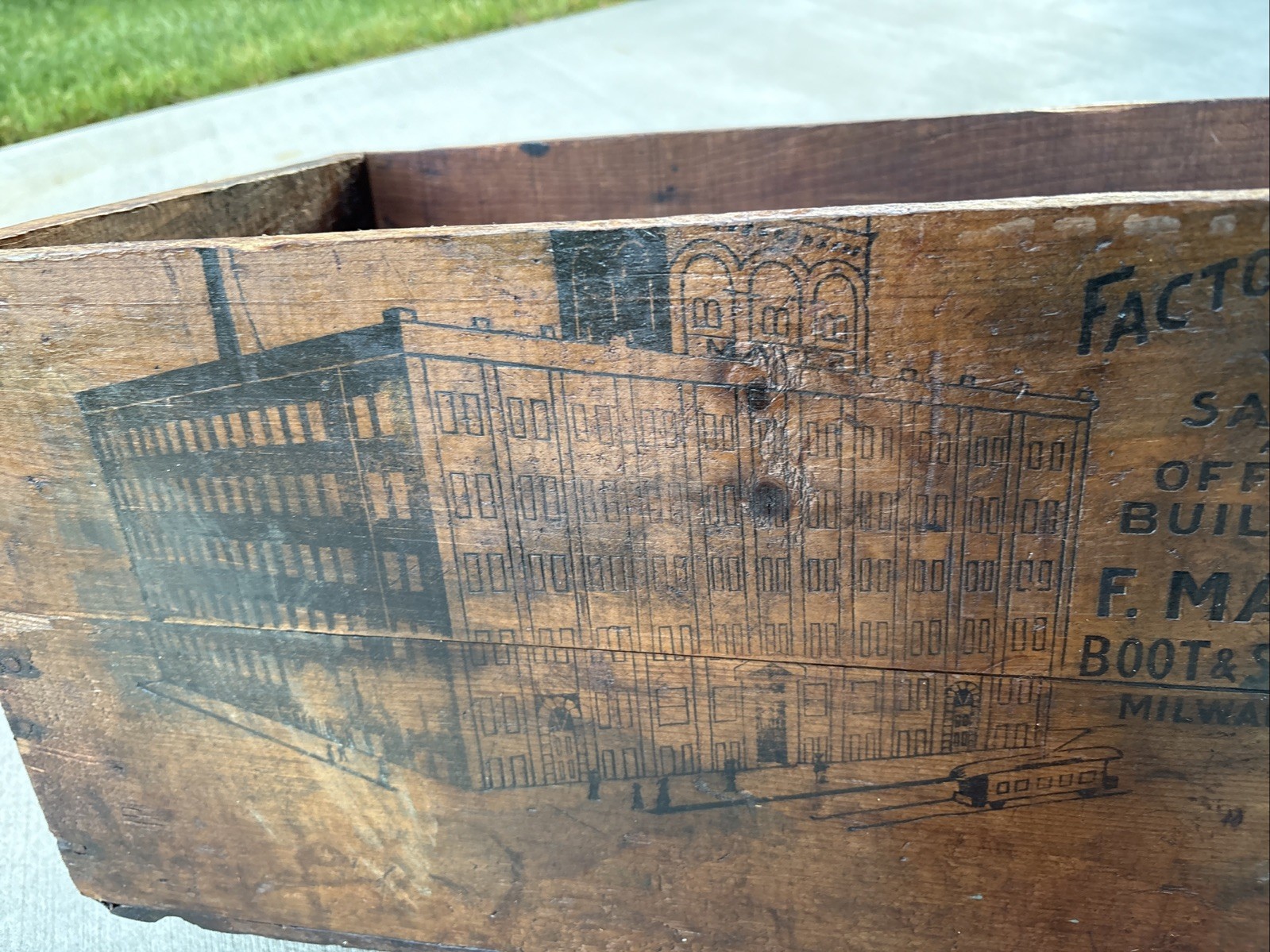 Antique Wooden Crate F. Mayer Boot & Shoe Co Milwaukee Wisconsin Wood Box