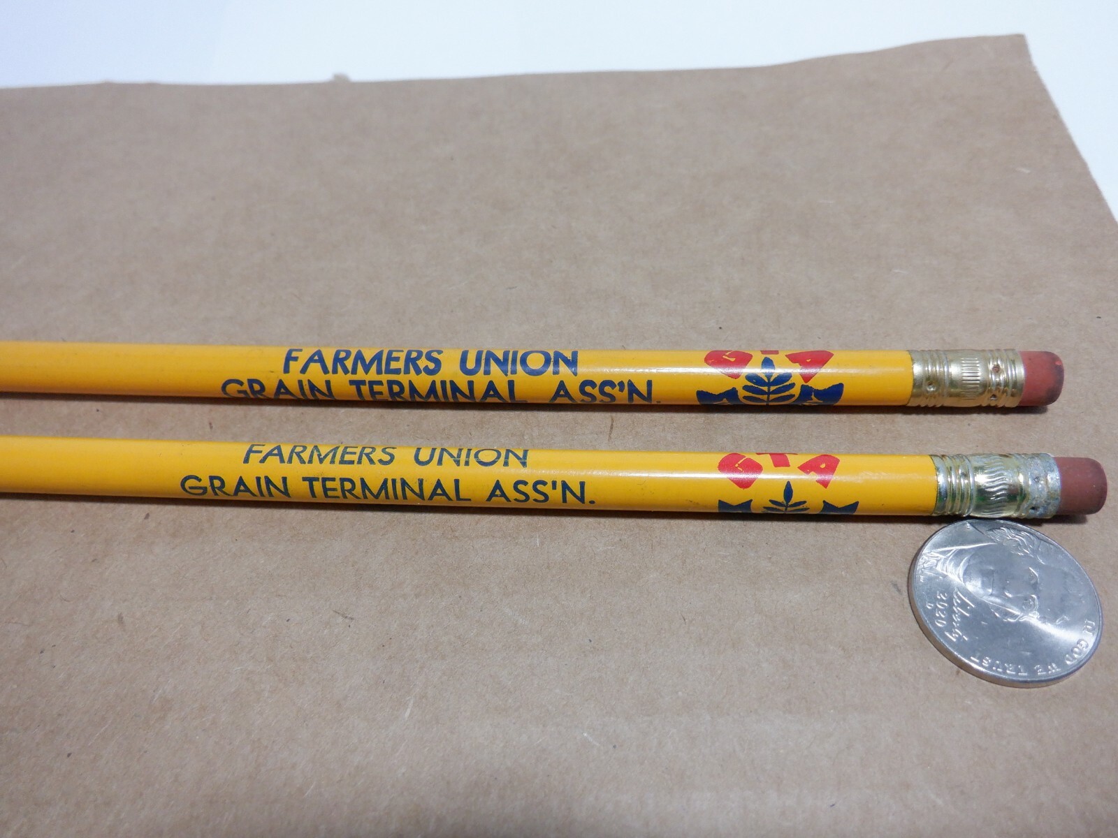 VINTAGE FARMERS UNION GRAIN TERMINAL ASS&rsquo;N GTA PENCILS DIFFERENT UNSHARPENED NOS