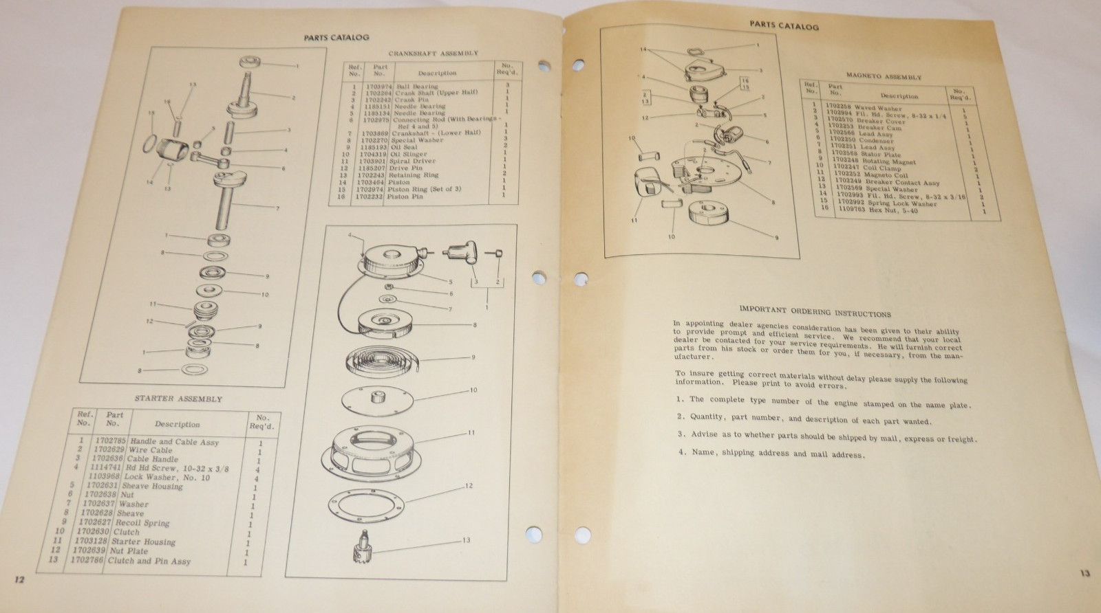 VINTAGE 1950s BOLENS ENGINE OWNER MANUAL & PARTS LIST/CATALOG! 375 BA 01/BB 01
