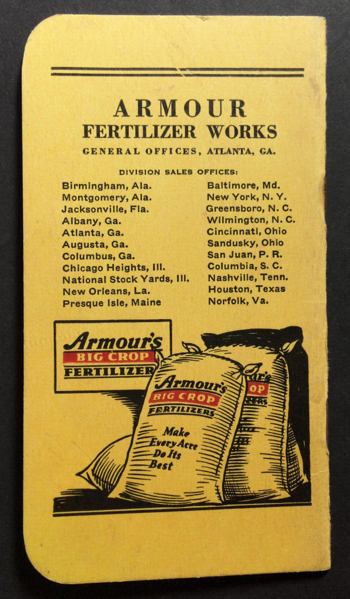 Armours Big Crop Fertilizer 1939 1940 Note Pad Atlanta Geogria