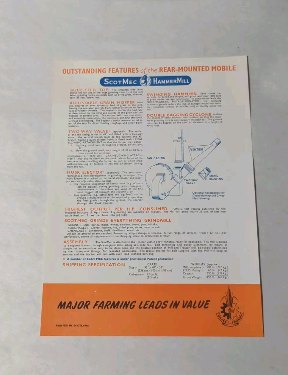VINTAGE SCOTMEC HAMMER MILLS FORDSON MAJOR ADVERTISING BROCHURE