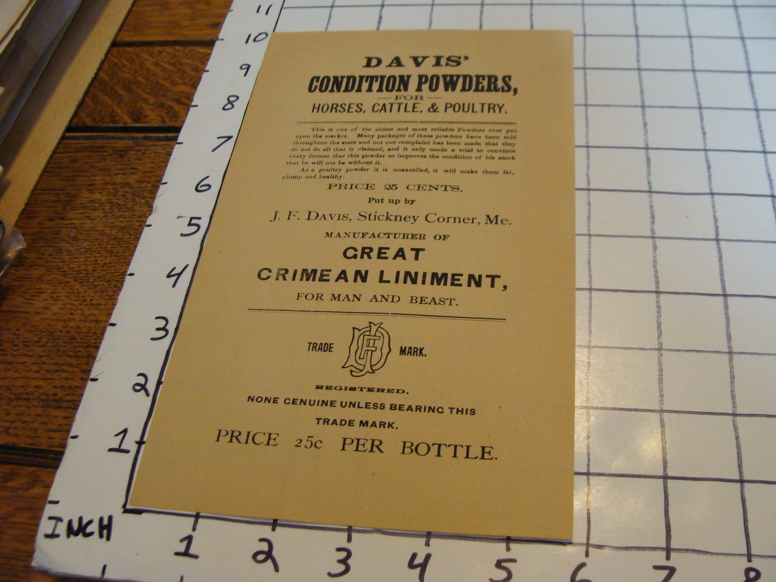 Vintage Early Paper: DAVIS&rsquo; CONDITION POWERS broadside paper ad