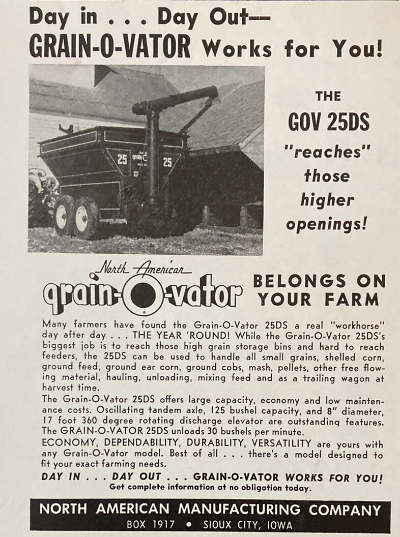 1962 AD.(XH20)~NORTH AMERICAN MFG. CO. SIOUX CITY, IOWA. GRAIN-O-VATOR