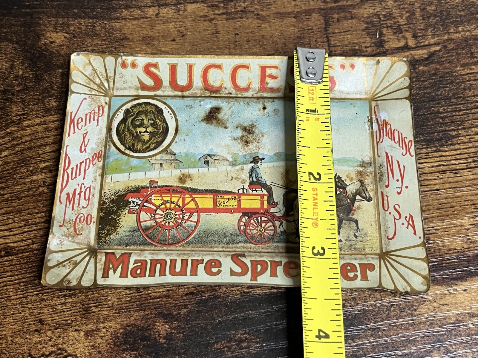SUCCESS MANURE SPREADER KEMP AND BURPEE AG ADVERTISING TIP TRAY SYRACUSE