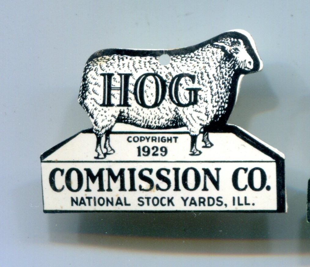 1929 Hog Commission Company, 2 Celluloid Pins National Stockyards, Illinois