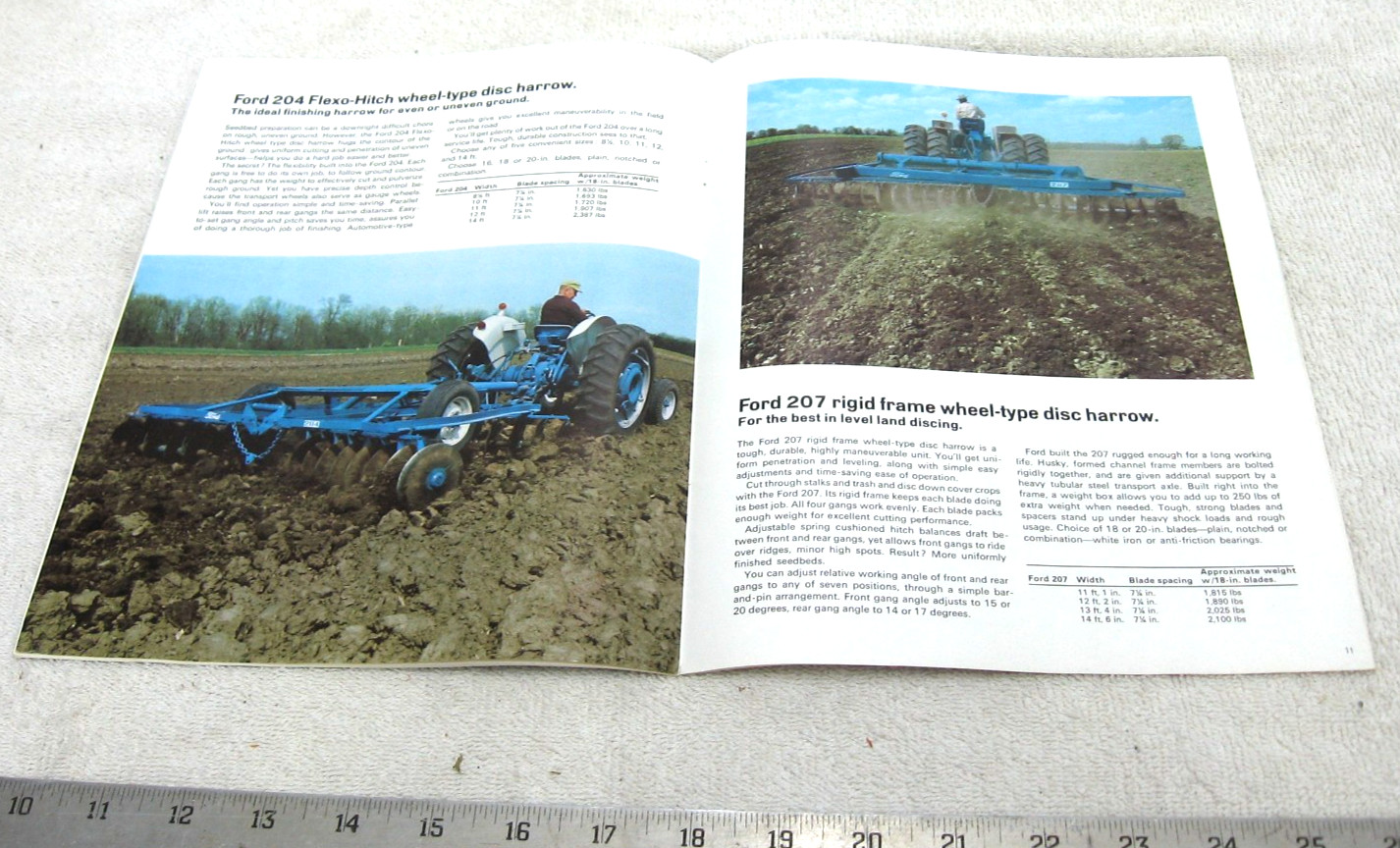 VINTAGE 1969 FORD TRACTOR DISK HARROWS TILLAGE BROCHURE 201 202 220 222 224 +++