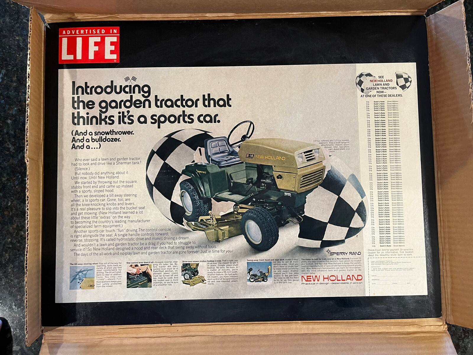VTG New Holland Garden Tractor 1971 Cardboard Dealer Countertop Advertising NOS