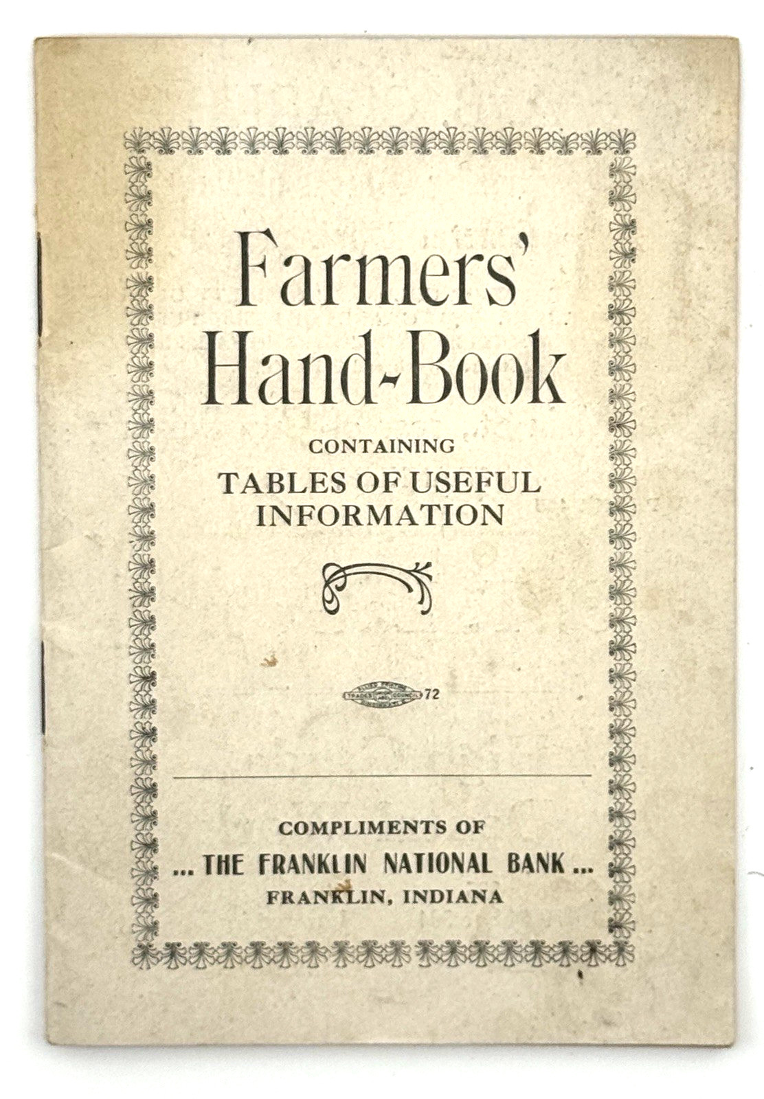 Vintage Farmer&rsquo;s Handbook Franklin National Bank Indiana Cures Horses Farm Info