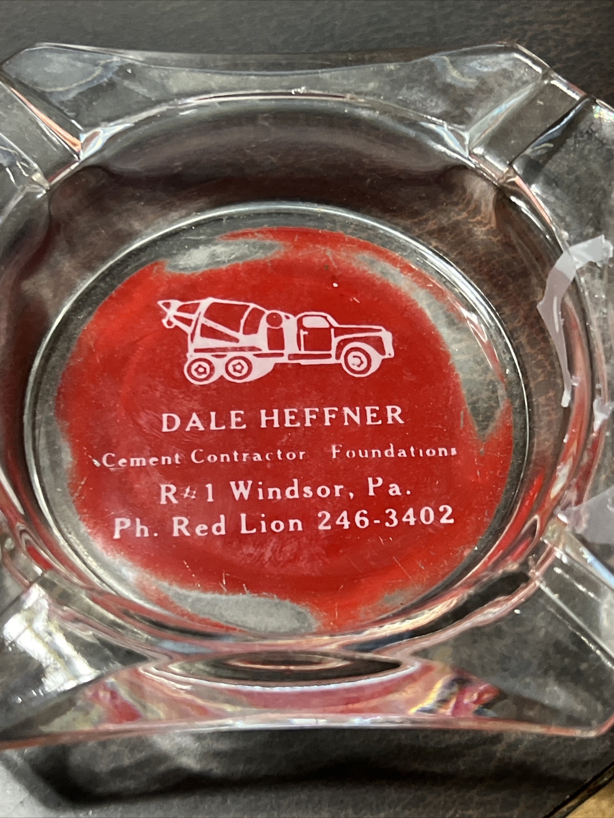 Vintage Ashtray Dale Hefner Cement Contractor Red Lion York Pa Windsor Rd