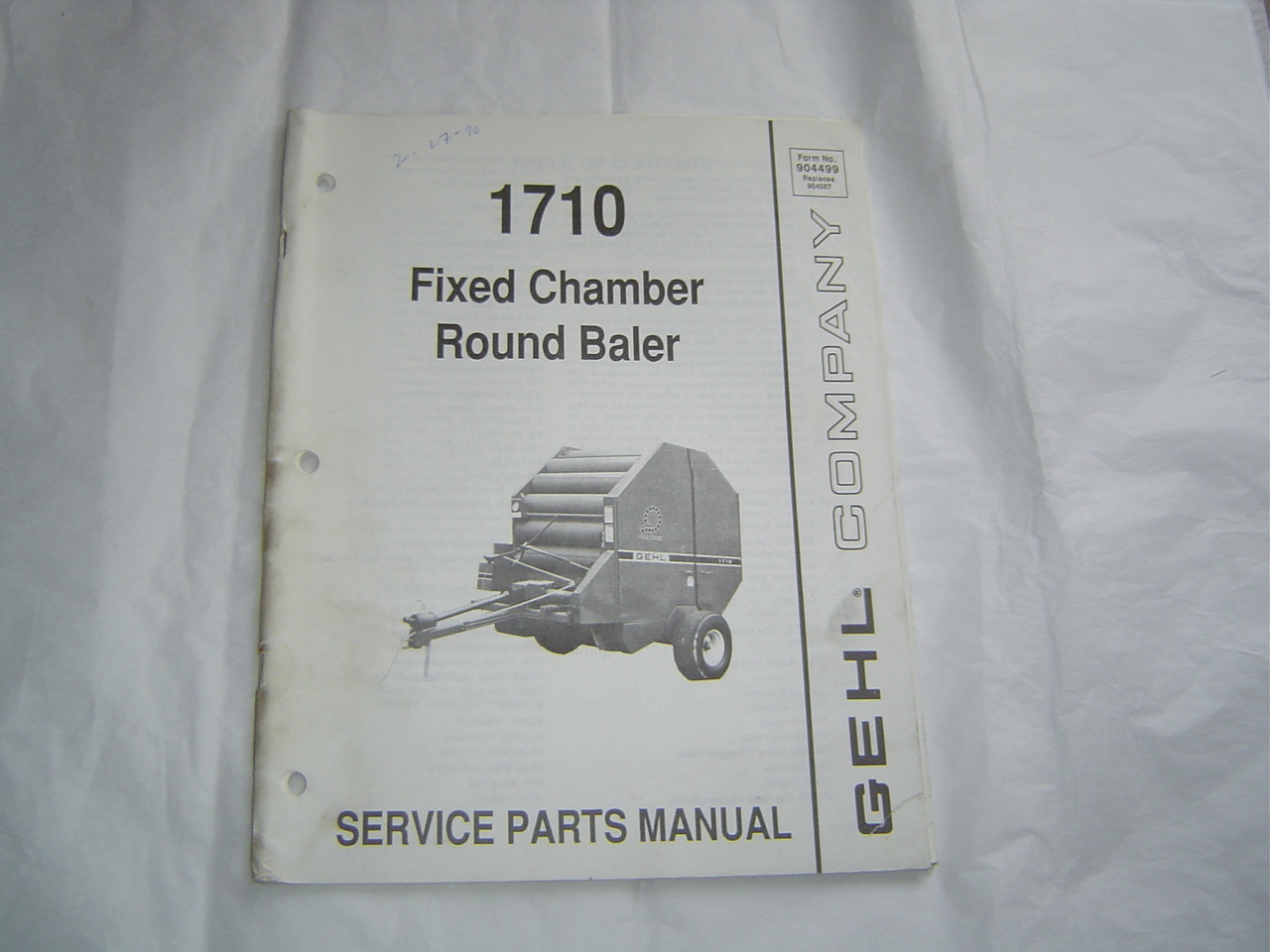 Gehl 1710 fixed chamber baler service parts manual catalog book