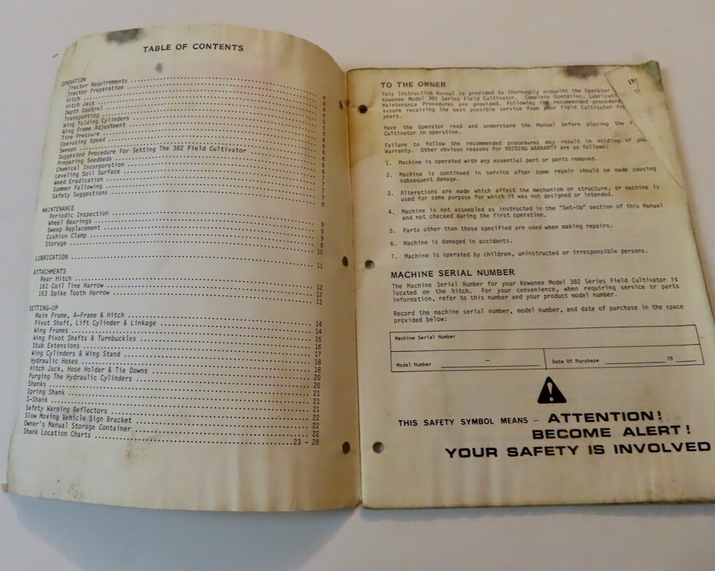 Kewanee 382 Field Cultivator Operators Manual