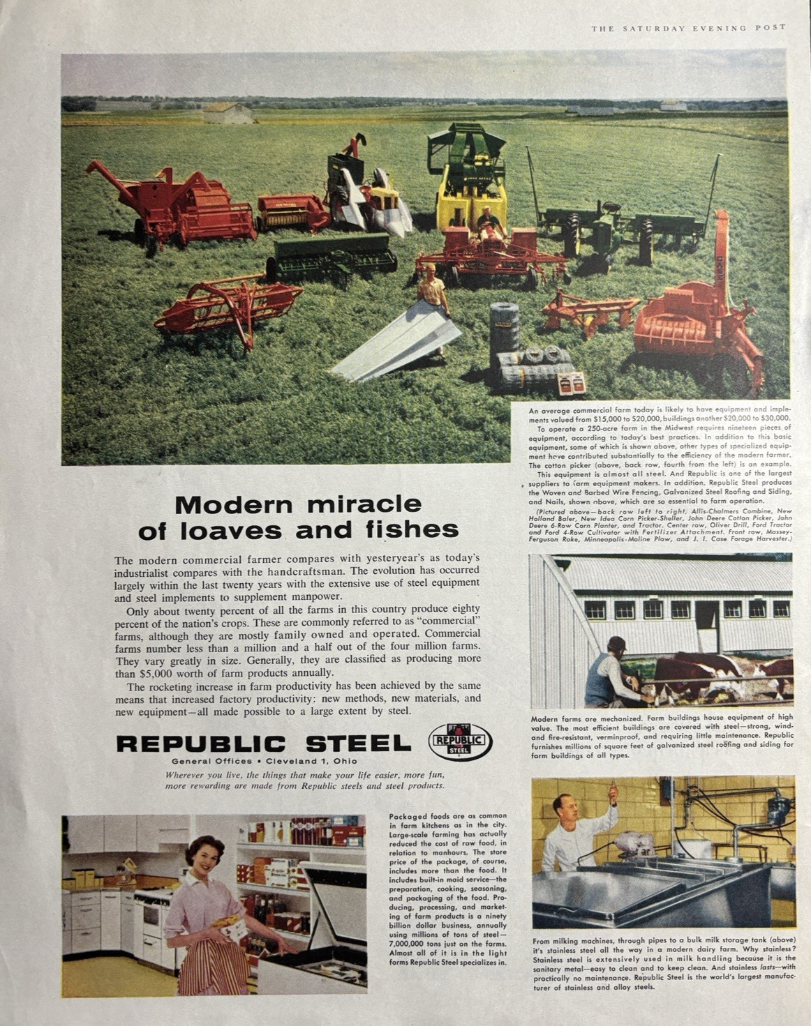 Republic Steel Cleveland Ohio Commercial Farm Equipment Milk VTG Print Ad 1958