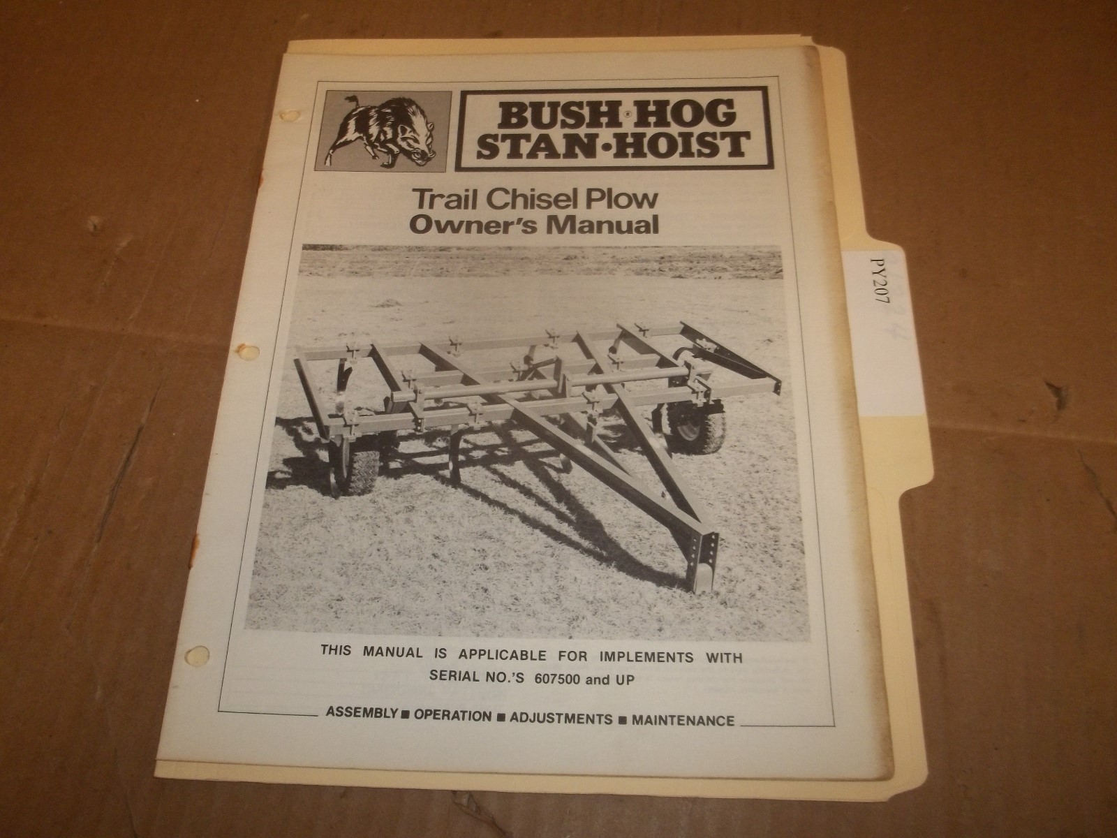 PY207) Bush Hog Operator Manual Trail Chisel Plow