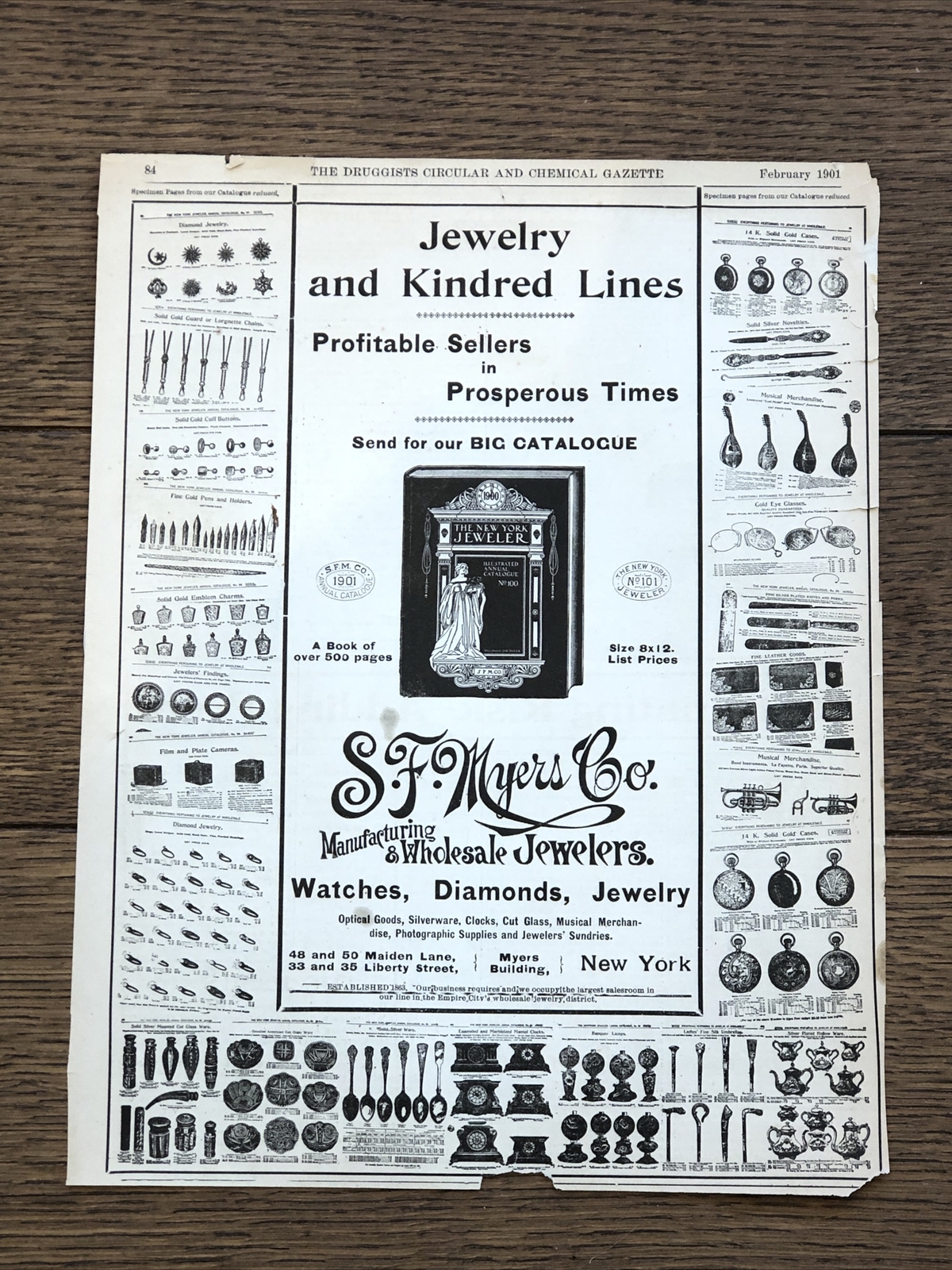 Antique 1901 Jewelry Watch Diamonds Clock Store Pocket Print NY Picture Guide Ad