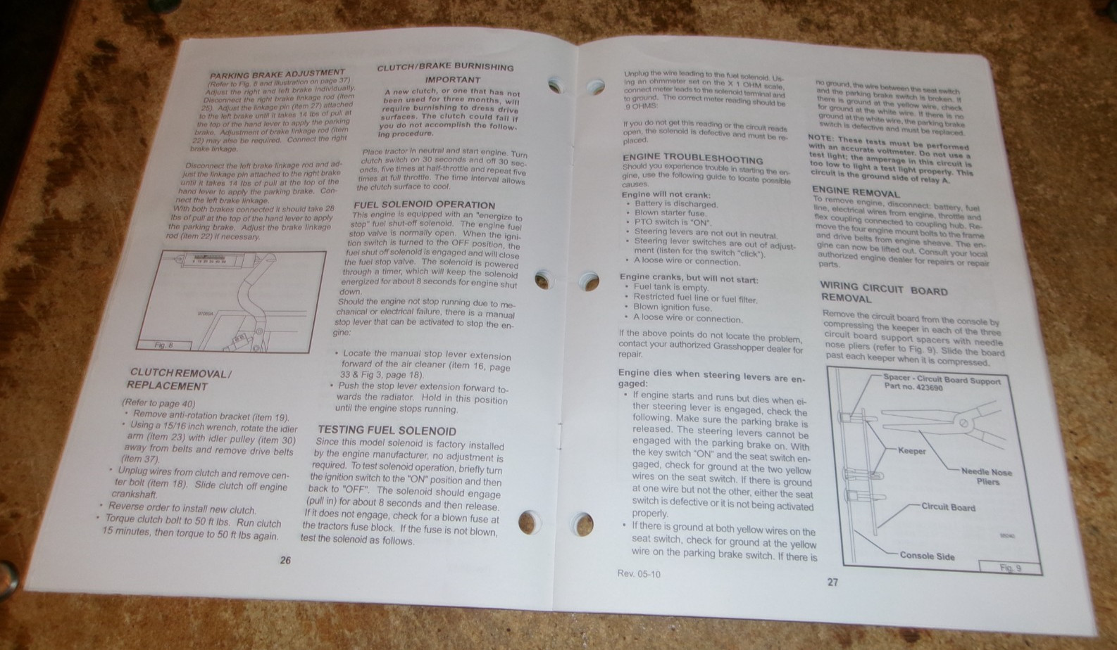 2014 grasshopper 725DT riding mower parts/operators manual good used
