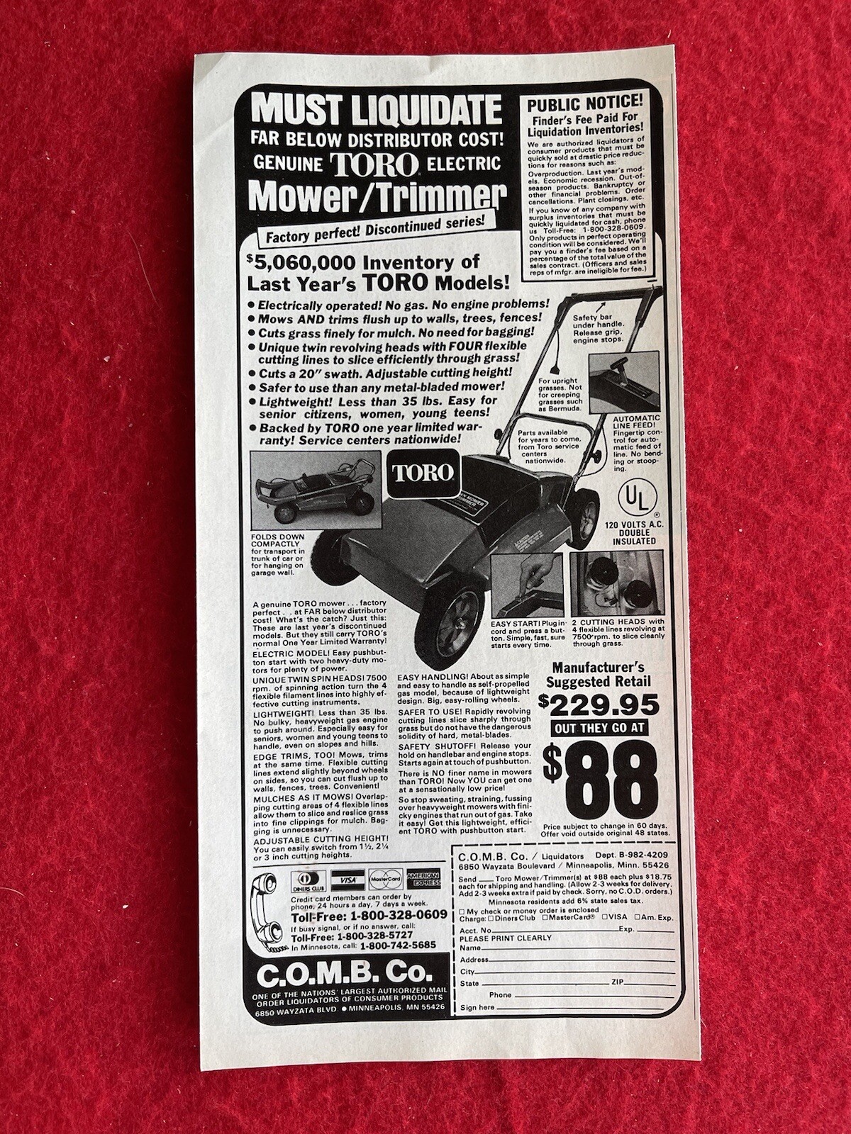 Vintage 1983 Print Ad Toro Electric Mower Trimmer Advertisement
