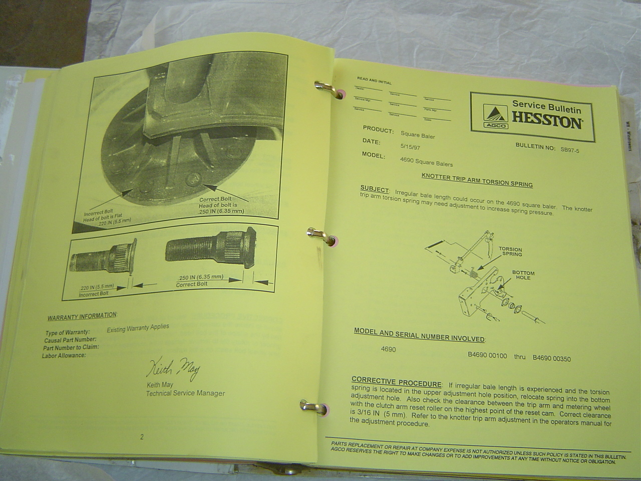 Hesston balers windrowers service bulletins manual