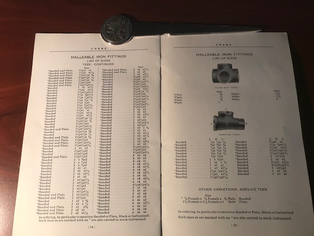 Vintage 1930 Crane Pipe Fittings Catalog and Pricing – 20 pages